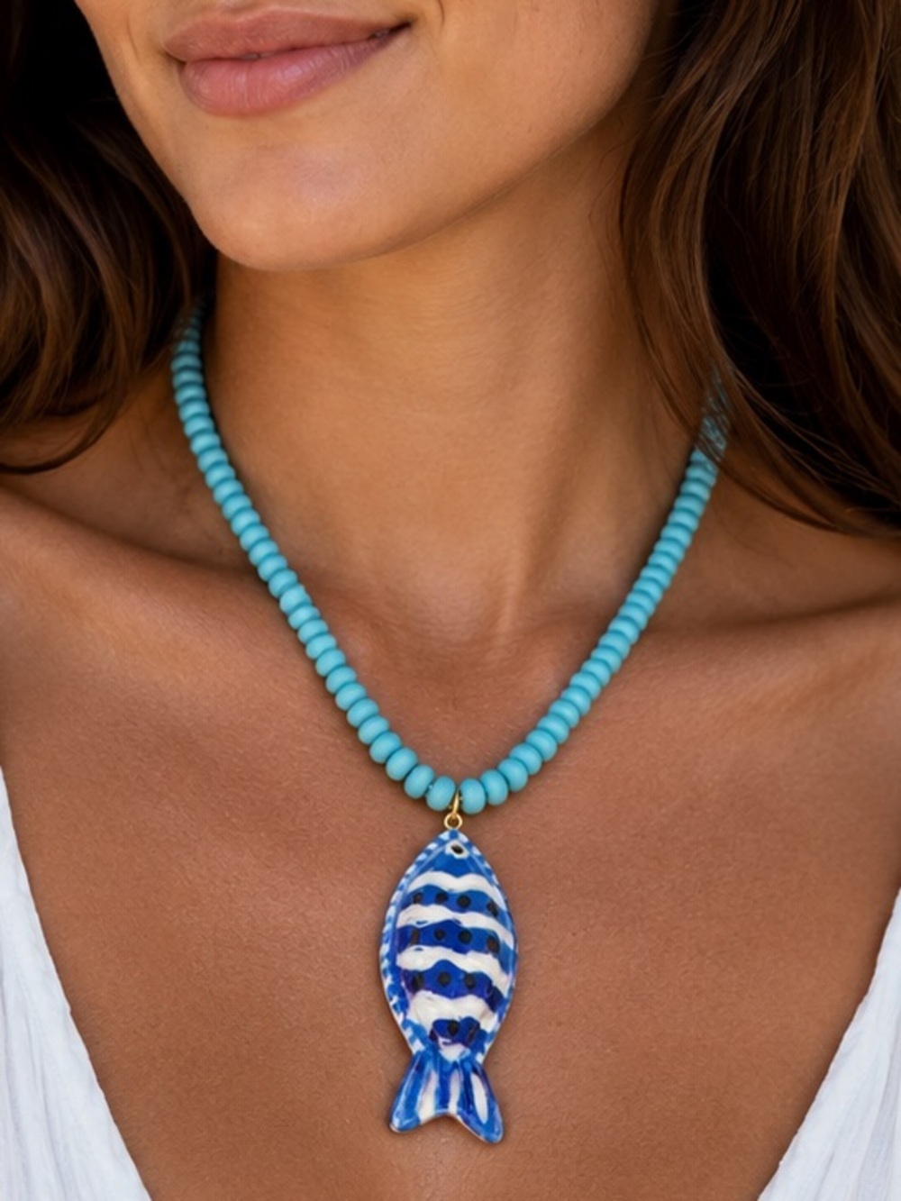Coastal Blue Beaded Necklace (7558) - Picture 2 of 4